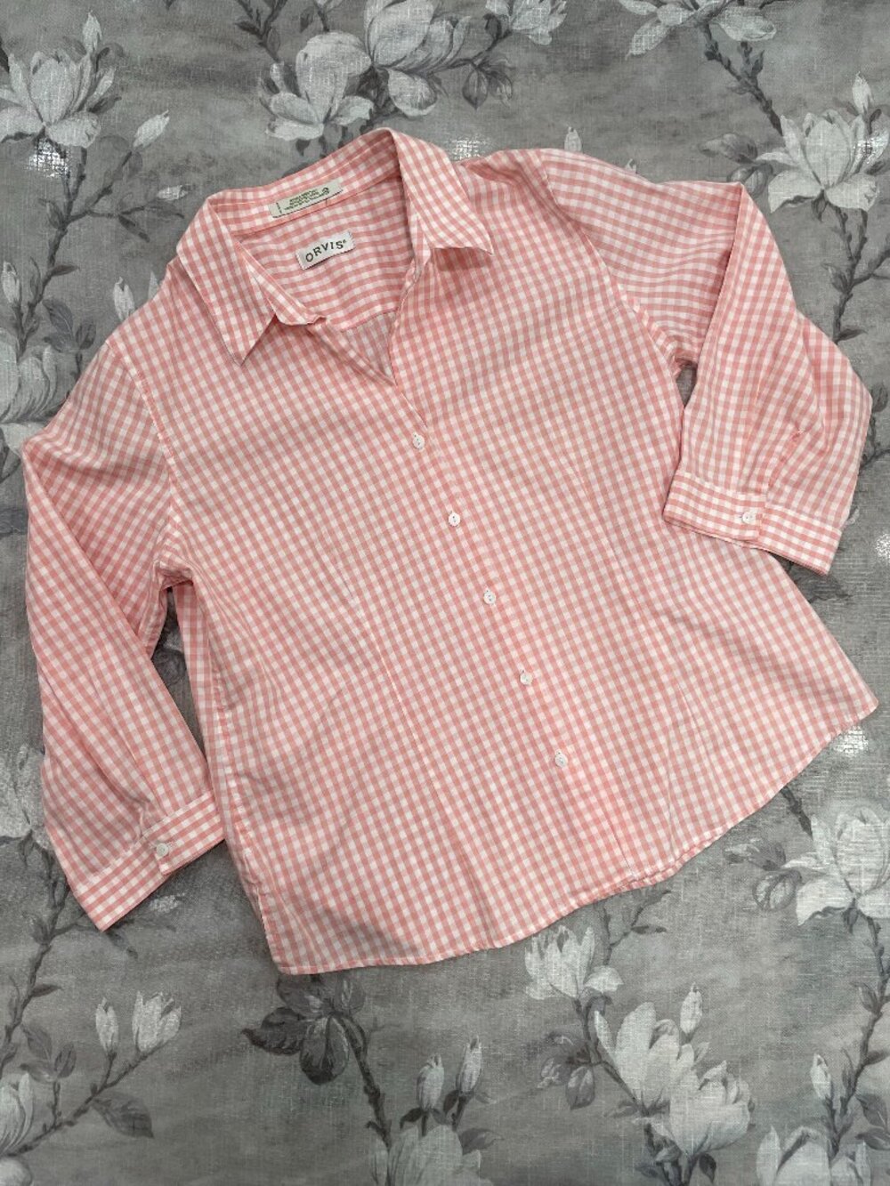 Orvis Pink Gingham Button Down Shirt Women’s Size 12 Wrinkle Resistant Cotton